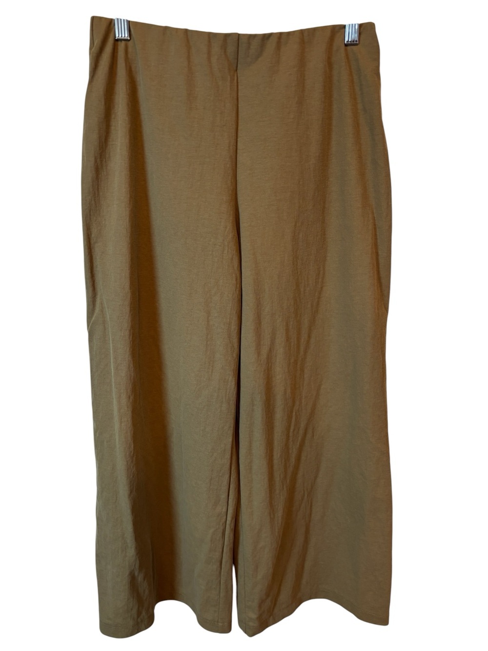 Mango MNG Wide Tan Leg Crop Pants Pull On Linen Blend Size Small